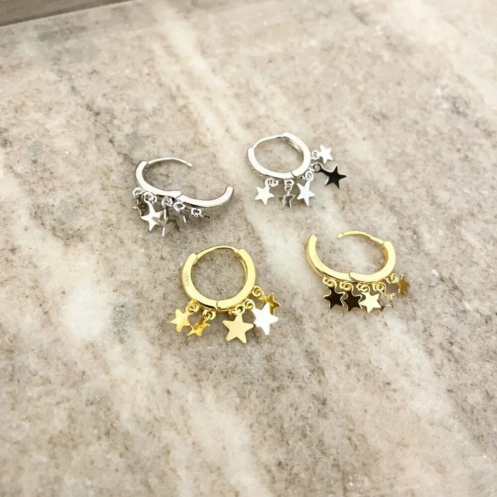 925 Sterling Silver Star Huggie Earrings Star Hoop Earrings Small Huggies - Picture 2 of 4